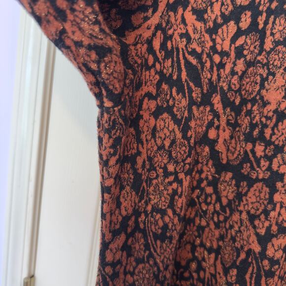 Soft Surroundings Collared Long Sleeve Metallic Floral Midi Dress Size XL Fall - Picture 8 of 9